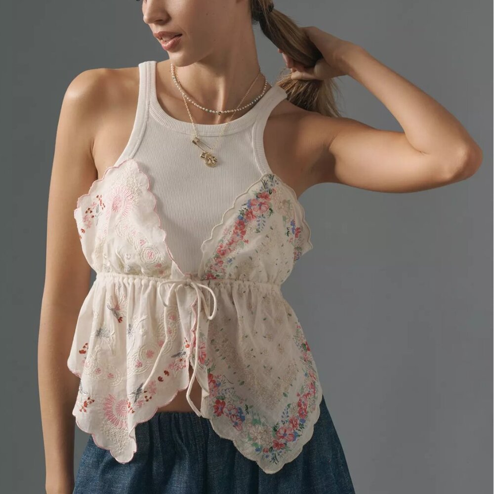 By Anthropologie Pieced Scarf Tank Pink Pattern XL